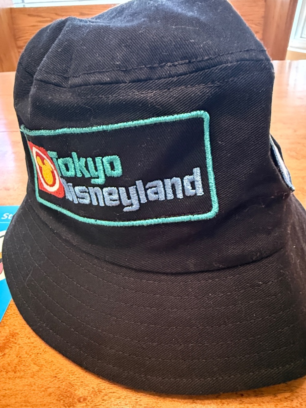Disney Tokyo Disneyland Black Bucket Hat with Teal & Red Logo Patch